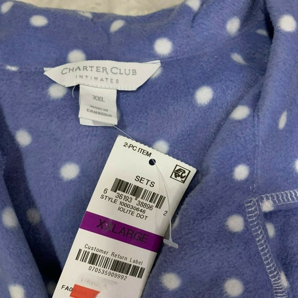 NWOT! Charter Club Polka Dot Fleece Pajama Set - Picture 4 of 4